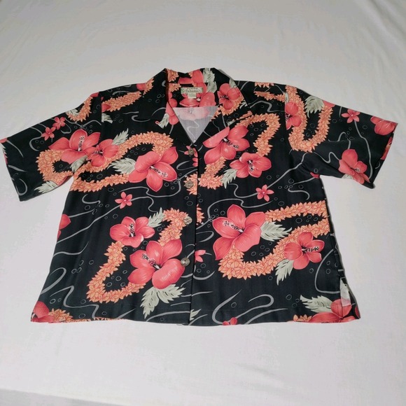 Tommy Bahama Tops - Tommy Bahama Womens Shirt Top Size Small Black Orange Hawaiian Floral 100% Silk